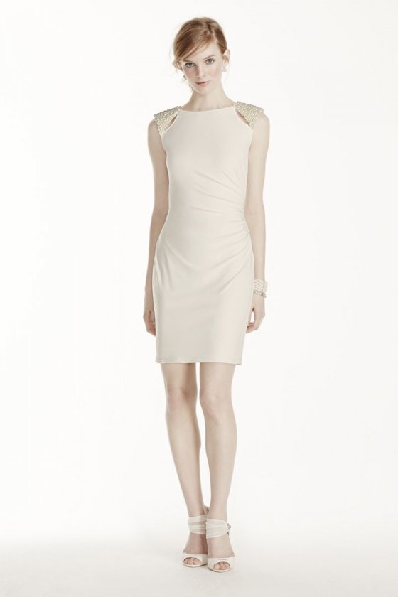 Short Jersey Dress with Cutout Pearl Shoulders Style 231M68710