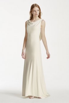 Jersey Sheath Gown with Pearl and Chain Open Back Style 231M70190