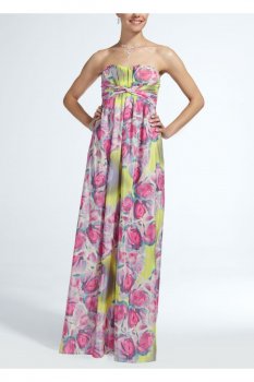 Long Strapless Printed Chiffon Dress Style PJS3V5113