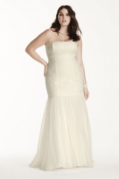 Extra Length Lace Trumpet Gown with Tulle Skirt Style 4XL9KP3765