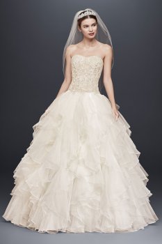 Special Value Strapless Lace and Organza Bridal Dress with Ruffled Skirt Style NTCWG568