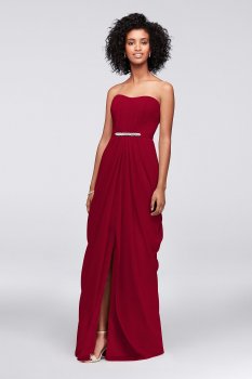 New Style Elegant Strapless Long F19650 Style Chiffon Bridesmaid Dres with with Swag Skirt