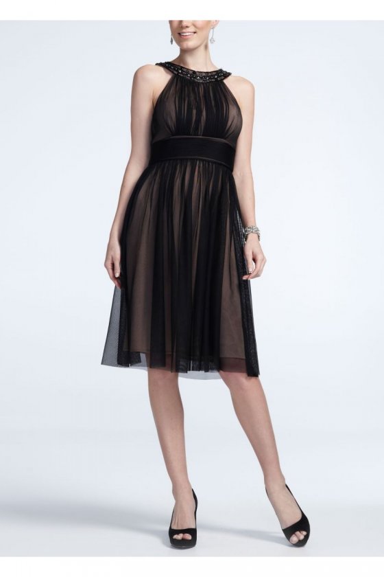 Sleeveless Mesh Beaded Neckline Dress Style 264259D