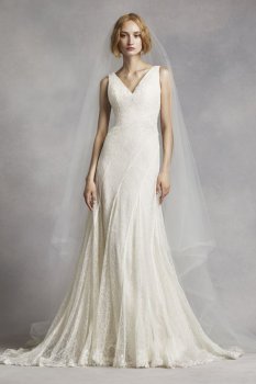 Extra Length Vneck Lace and Net Aline Gown Style 4XLVW351283