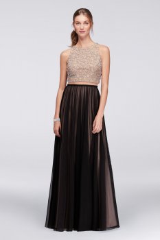 58051D Style Elegant Long Mesh Dress with Beaded Bodice