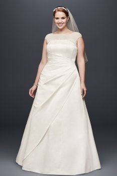 2018 New Style Illusion Side-Draped Satin Plus Size Wedding Dress 9OP1336