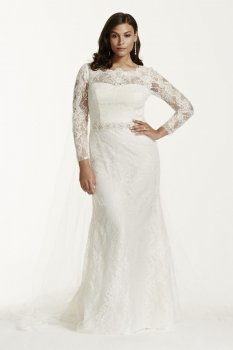 Lace Long Sleeve Sheath Gown with Beading Style 9SWG685