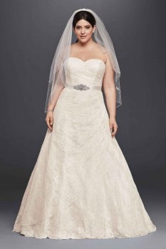Plus Size Allover Lace Strapless Sweetheart Neckline Long A-Line Wedding Dress 9WG3805