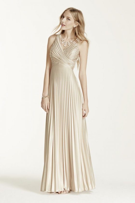 Sleeveless V-Neck Pleated Dress with Illusion Back Style 422582