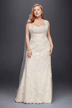Plus Size 9WG3816 Style Sheath Wedding Dress with Tank Straps
