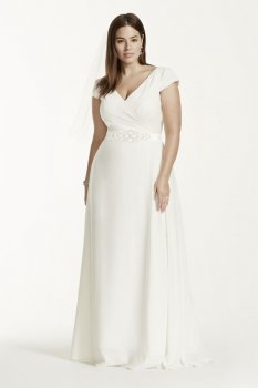 Cap Sleeve Crepe A-Line Gown with Beaded Sash Style 9SDWG0122