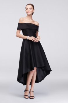 High-low Modern Off the Shoulder A19217 Style Taffeta Cocktail Dress