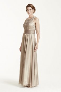 Iridescent Tulle Jewel Neck Gown with Ruched Waist Style 41943D