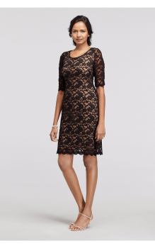 Elegant 3/4 Sleeve Illusion Lace Sheath Dress with Scop Neckline Above Knee T0830413M1