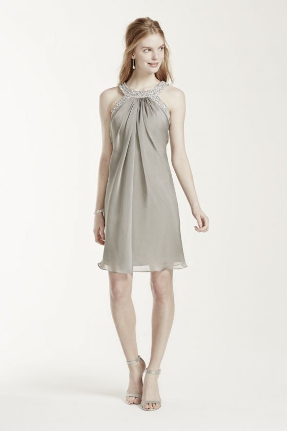 Sleeveless Chiffon Dress with Beaded Neckline Style S257476