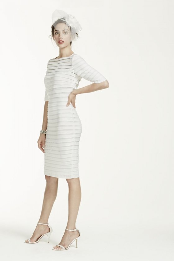 3/4 Sleeve Illusion Band Horizontal Striped Dress Style 061901650