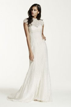 Lace Sheath Gown with Capelet Embellishment Style SWG648