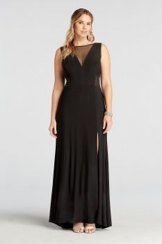 Sleeveless Long Jersey Dress with Illusion Neck 21401W