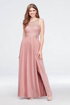 Lace and Chiffon Gown with Geometric Neckline 3622GF1B