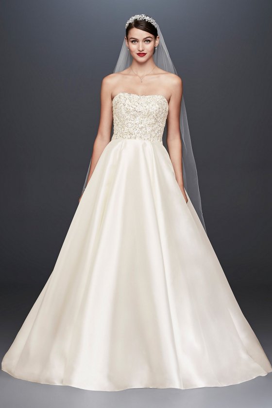 Strapless New Style A-line Crystal Embellished Long CWG791 Wedding Gown