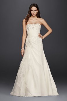 Strapless 4XLWG3807 Ruched A-Line Bridal Dress with Appliques