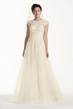 Cap Sleeve Tulle Wedding Dress Style CWG697