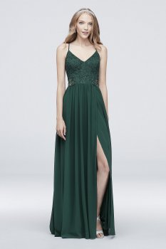 Chiffon and Floral Lace Dress with Beaded Waist 3930VJ2C