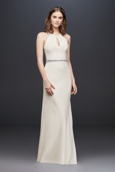 Crystal-Embellished Sleeveless Long Fitted JP341759 Style Bridal Gown