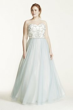 Heavily Encrusted Bodice Two Tone Tulle Dress Style XS7098W