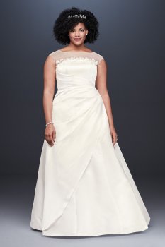 Illusion Neck Ruched Satin Plus Size Wedding Dress 9OP1348