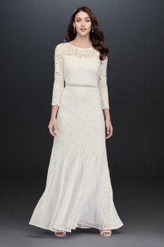 3/4 Sleeve Allover lace Sheath Bridal Gown 649793D