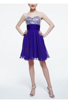Strapless Chiffon Dress with Cut Glass Beading Style 52027