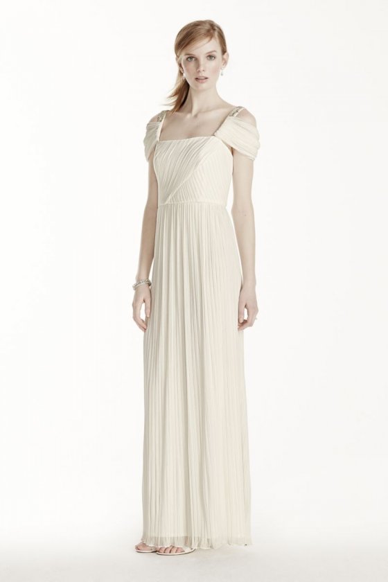 Beaded Drop Shoulder Pleated Long Jersey Dress Style 264861D