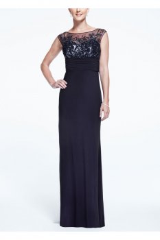 Sleeveless Long Jersey Dress with Beaded Bodice Style 56315D