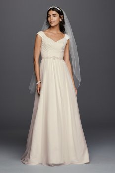 Simple Long A-line WG3787 Wedding Gowns with Beaded Belt