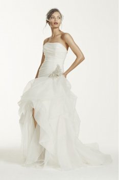 Organza and Tulle High-Low Gown with Beaded Flower Style SPK470