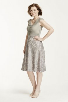 Cap Sleeve Sheer Mesh Dress with Lace Skirt Style AWANE53M