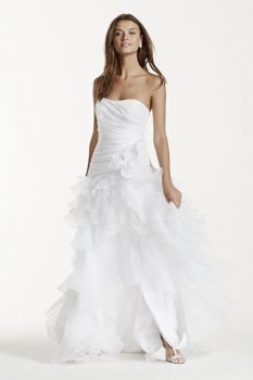 Strapless Taffeta High Low Ruffle Skirt Gown Style T3505