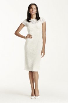 Short Sleeve Lace Knee Length Dress Style 231M63940