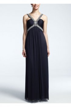 Long Sheer Matte Jersey Dress with Beaded Straps Style XS5306