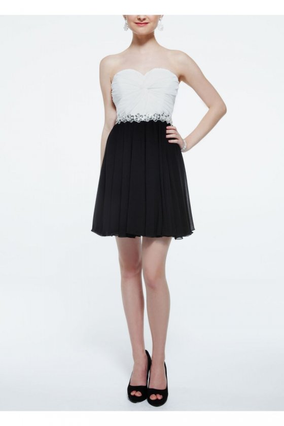 Strapless Chiffon Color Block Dress with Sequin Style 9560KC5D