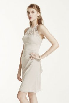 Sleeveless Short Mesh Dress with Side Cascade Style F15612