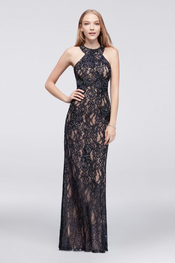 Elegant New 58250D Style Long Allover Lace Prom Gown with Sexy Open Back