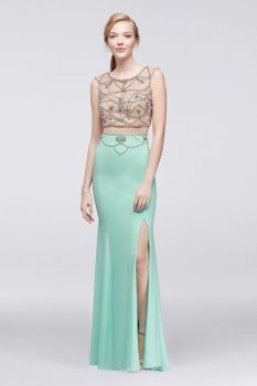 Beaded Bodice Long Mermaid 184060DB Dress with Slit Skirt