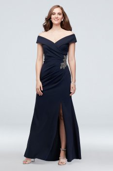 Elegant Off the Shoulder Floor Length 8160198 Dress with Embellished Leaf