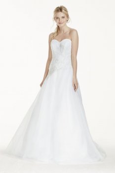 Extra Length Strapless Tulle Ball Gown with Lace Style 4XLWG3740