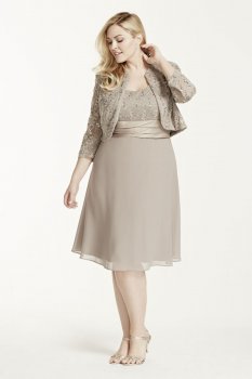 3/4 Sleeve Lace Jacket Dress with Chiffon Skirt Style 1155W