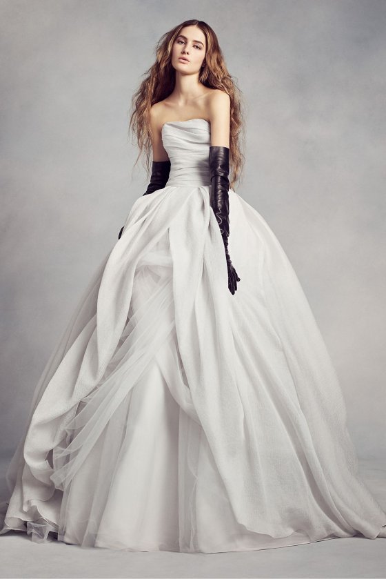 Extra Length Draped Bodice Organza and Tulle Gown Style 4XLVW351178