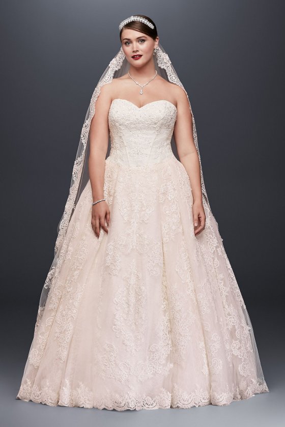 Plus Size Strapless Sweetheart Neckline Lace Appliqued 8CWG749 Style Ball Gown
