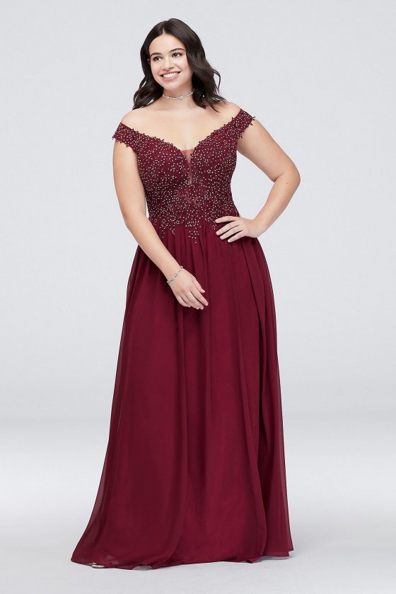 Chiffon Plus Size Dress with Corded Lace Bodice 1017BNW